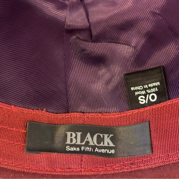 Vintage Womens Y2K 100% Wool Fedora Hat Burgundy Ribbon Band BLACK SaksFifthAve - Picture 6 of 8